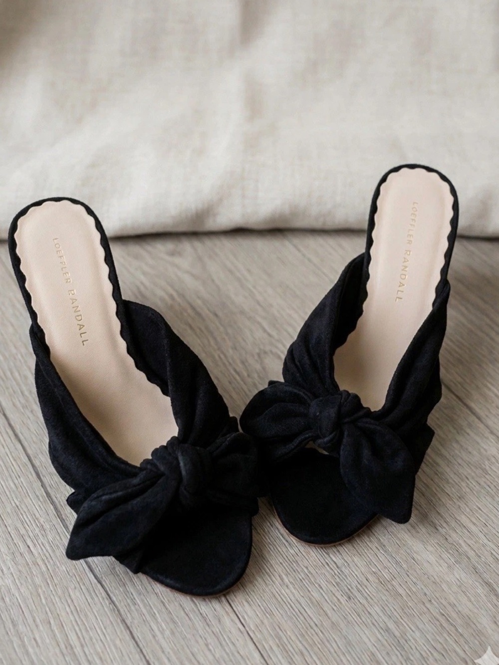 NWT Loeffler Randall Langley Black Suede Ruffle Mule Heels Sz 7